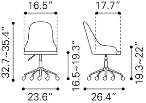 Zuo Modern Space 100% Polyurethane, Plywood, Steel Modern Commercial Grade Office Chair Gray, Chrome 100% Polyurethane, Plywood, Steel