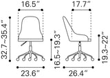 Zuo Modern Space 100% Polyurethane, Plywood, Steel Modern Commercial Grade Office Chair Gray, Chrome 100% Polyurethane, Plywood, Steel