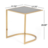 Biorn Modern Glam Handcrafted Glass Top C-Shaped Side Table, Black and Brass Noble House