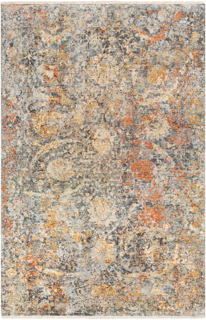 Govandi GOV-1003 Traditional Silk, Wool Rug GOV1003-913 Burnt Orange, Camel, Olive, Charcoal, Teal, Khaki, Pale Blue 70% Silk, 30% Wool 9' x 13'