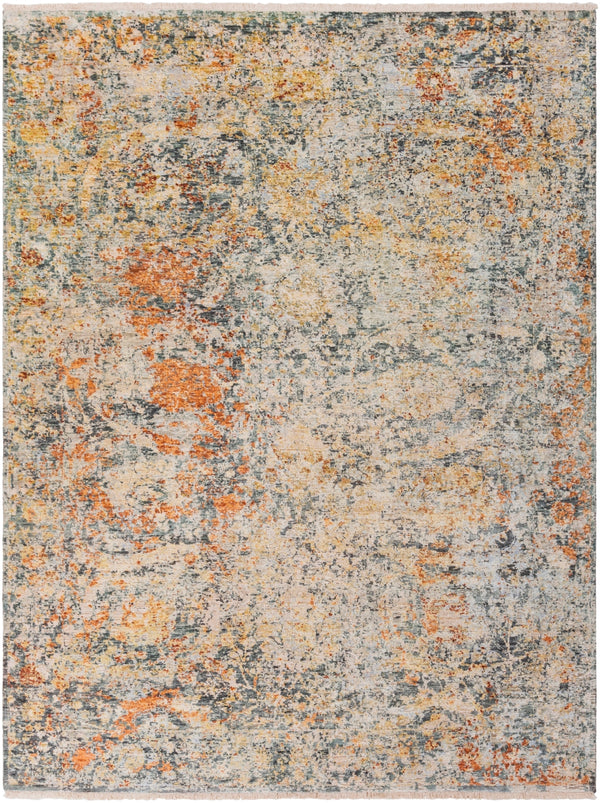 Govandi GOV-1003 Traditional Silk, Wool Rug GOV1003-810 Burnt Orange, Camel, Olive, Charcoal, Teal, Khaki, Pale Blue 70% Silk, 30% Wool 8' x 10'