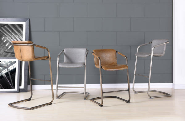 Indy Leatherette Counter Stool Set of 2 - Chic Industrial Design with Vintage Style, Fully Assembled