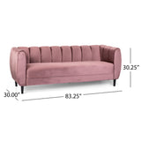 Bobran Modern Velvet 3 Seater Sofa, Blush and Dark Brown Noble House