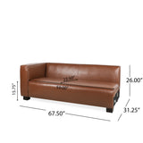 Noble House Goyette Contemporary Faux Leather 3 Seater Sofa with Chaise Lounge, Cognac Brown and Dark Walnut