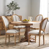 Noble House Dored French Country Fabric Upholstered Wood 5 Piece Dining Set, Gray Stripe and White Print and Natural