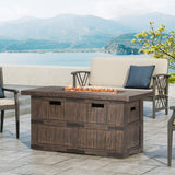 Arnton Outdoor 40,000 BTU Rectangle Fire Pit, Brown Wood Noble House