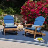 Malibu Outdoor Acacia Wood Folding Adirondack Chairs with Cushions (Set of 2), Natural and Navy Blue