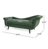 Calvert Contemporary Velvet Chaise Lounge with Scroll Arms, Sage Green and Dark Brown Noble House