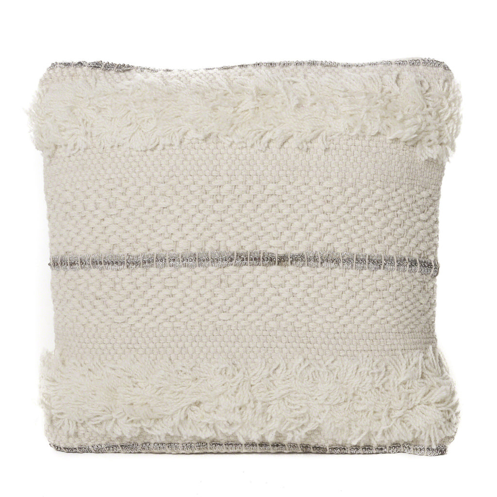 Miles Handcrafted Boho Fabric and Lace Pillow, Ivory Noble House
