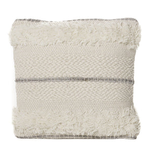 Miles Handcrafted Boho Fabric and Lace Pillow, Ivory Noble House