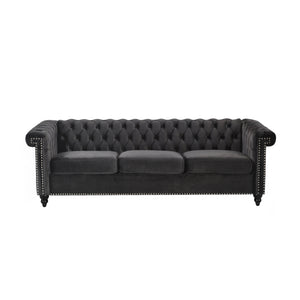 Parkhurst Tufted Chesterfield Velvet 3 Seater Sofa, Black and Dark Brown Noble House