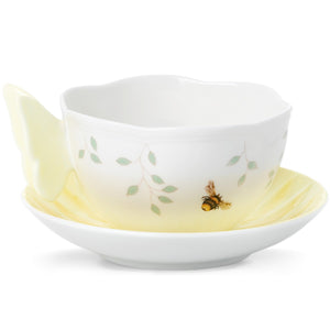 Butterfly Meadow Figural Yellow Cup And Saucer - Set of 4