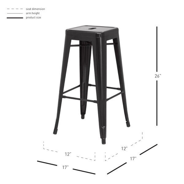 Metropolis Metal Backless Counter Stool Set of 4 - Stylish, Stackable, Durable for Home & Patio