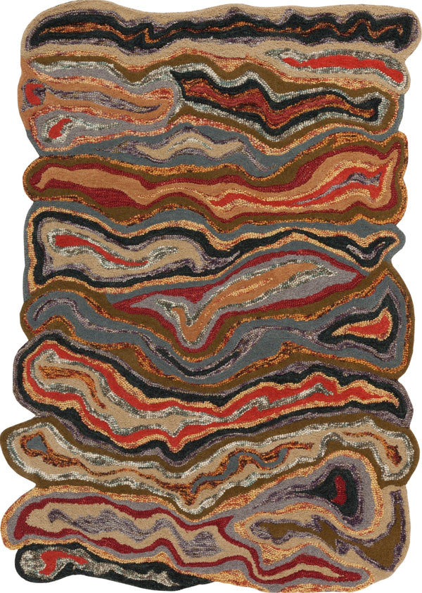 Gypsy GYP-202 Modern Wool Rug GYP202-58 Dark Red, Dark Green, Camel, Charcoal, Beige, Dark Brown 100% Wool 5' x 8'