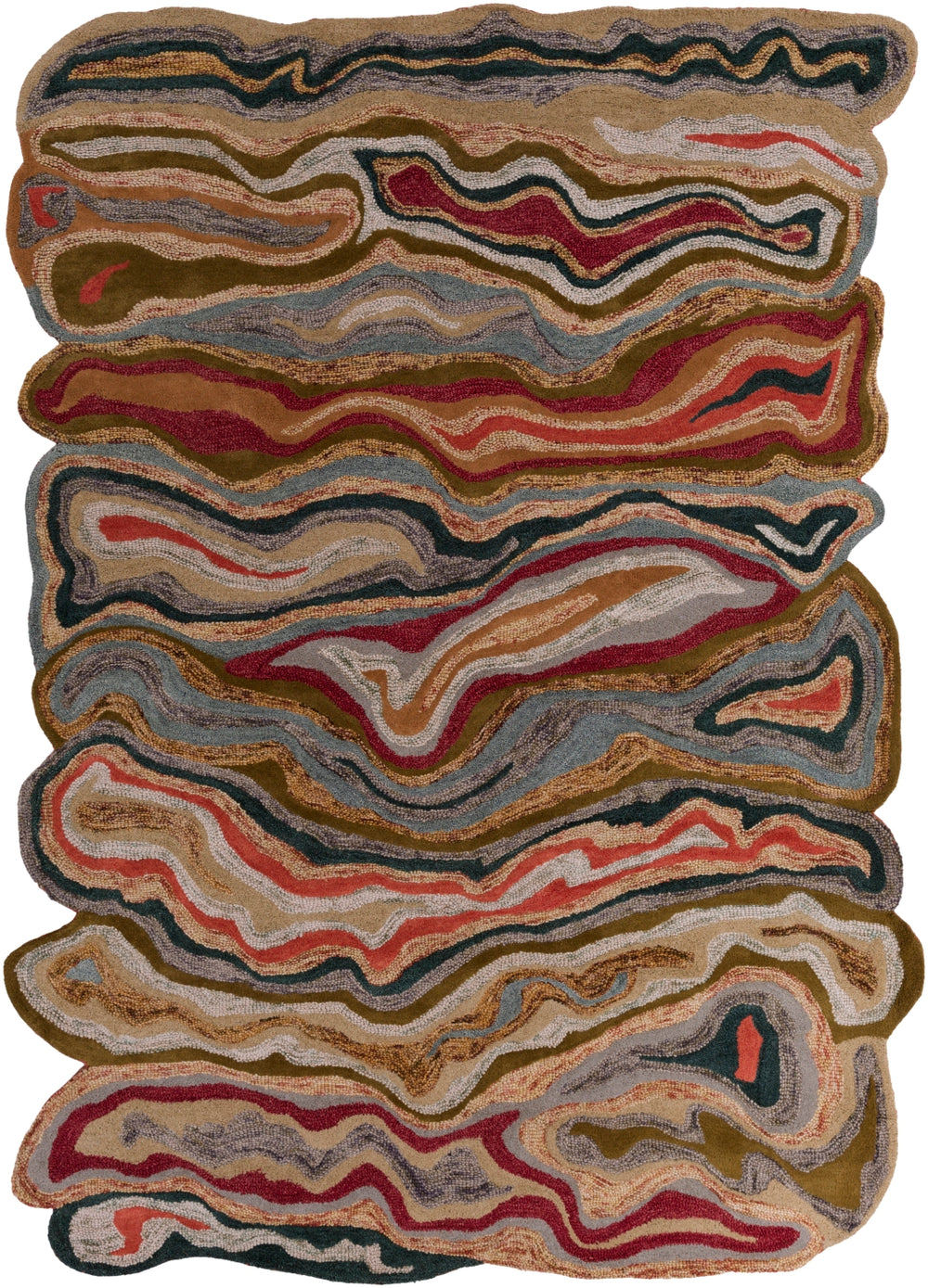 Gypsy GYP-202 Modern Wool Rug GYP202-58 Dark Red, Dark Green, Camel, Charcoal, Beige, Dark Brown 100% Wool 5' x 8'