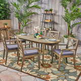 Noble House Pines Outdoor 7 Piece Acacia Wood Dining Set, Gray and Dark Gray