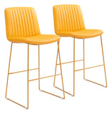 Zuo Modern Mode 100% Polyurethane, Plywood, Steel Modern Commercial Grade Barstool Set - Set of 2 Yellow 100% Polyurethane, Plywood, Steel