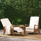 Verano Outdoor Acacia Wood Recliner Chair with Cushions, Teak and Cream Noble House