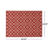 Tallevast Outdoor 5'3" x 7' Trellis Area Rug, Red and Ivory Noble House