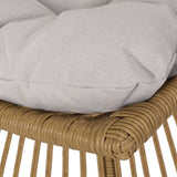 Caryl Outdoor Wicker High Back Lounge Chairs with Cushion, Light Brown and Beige Noble House