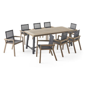 Noble House Beachview Outdoor Acacia Wood 8 Seater Dining Set, Gray