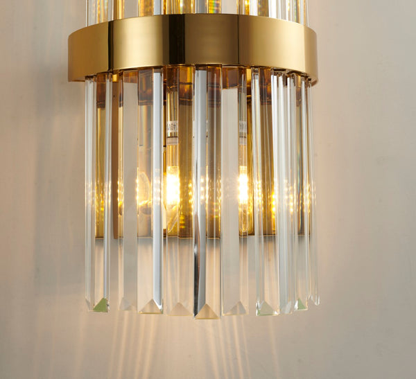 Bethel Modern Gold Wall Sconce with Crystal Accents - Elegant Iron Frame for Vertical/Horizontal Use