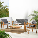 Noble House Bryan Outdoor Wicker and Acacia Wood 4 Seater Chat , Gray and Teak