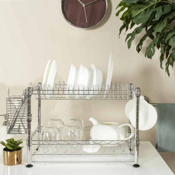 Darina Adjustable Chrome Wire Dish Rack (17.7 In. W X 9.8 In. D X 11.8 In. H)