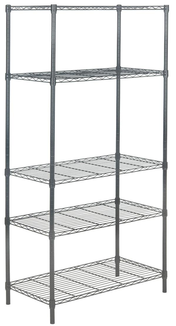 Safavieh Ceasar Rack 5 Tier Chrome Wire Adjustable Dark Grey Steel Abs Pe Carbon HAC1006A 889048133518