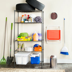 Safavieh Ceasar Rack 5 Tier Chrome Wire Adjustable Dark Grey Steel Abs Pe Carbon HAC1006A 889048133518