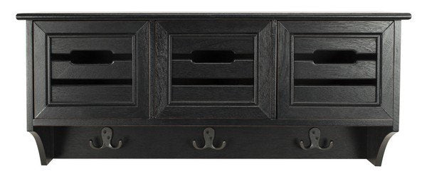 Safavieh Leon Wall Rack Hanging 3 Drawer Black Water Based Paint Pinewood MDF HAC5701A 889048411531