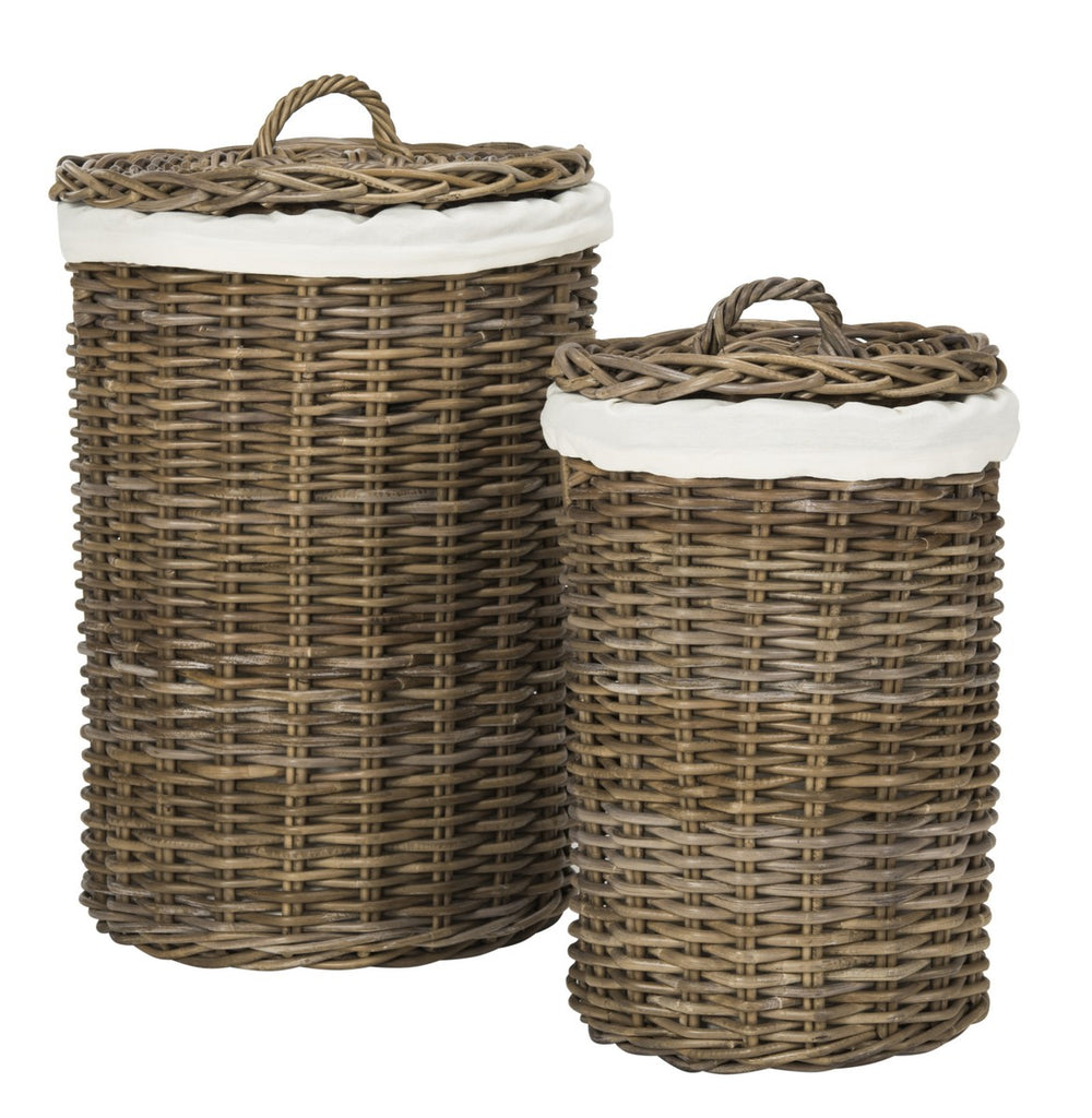 Safavieh Millen Laundry Baskets Set of 2 Round Rattan Natural NC Coating Mahogany HAC6001A 889048321212