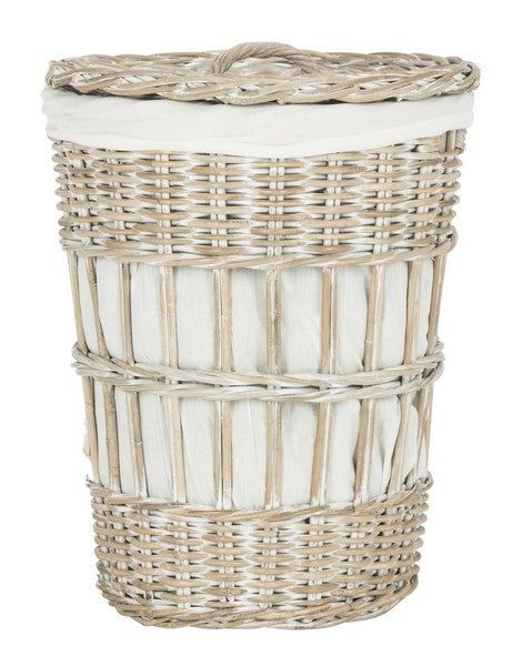 Safavieh Maggy Storage Hamper with Liner White Wash Rattan Full Kubu HAC6500A 889048322042
