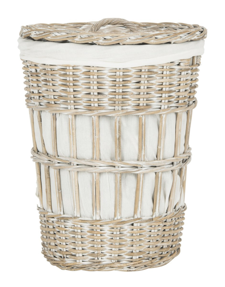 Safavieh Maggy Storage Hamper with Liner White Wash Rattan Full Kubu HAC6500A 889048322042