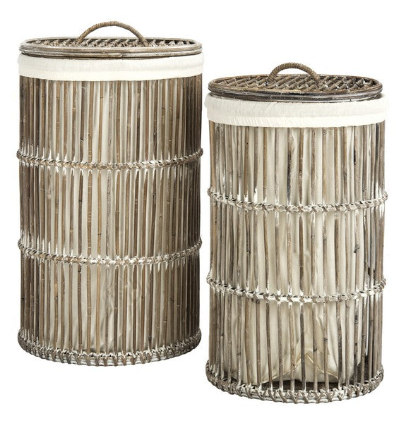 Safavieh Libby Storage Hamper with Liner White Wash Rattan Full Kubu HAC6502A 889048322097