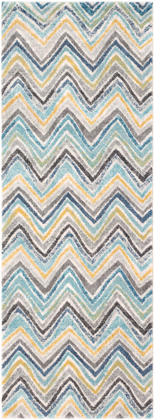 Harput HAP-1027 Modern Polypropylene Rug HAP1027-2773 Dark Blue, Light Gray, Charcoal, Teal, Bright Yellow, Beige 100% Polypropylene 2'7" x 7'3"