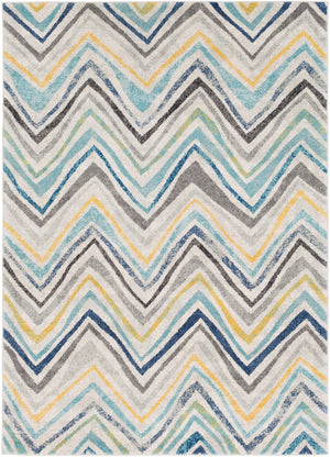 Harput HAP-1027 Modern Polypropylene Rug HAP1027-93126 Dark Blue, Light Gray, Charcoal, Teal, Bright Yellow, Beige 100% Polypropylene 9' x 12'6"