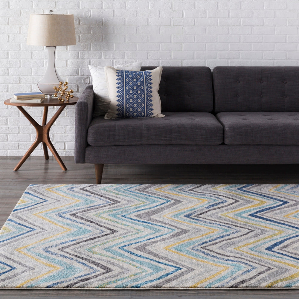 Harput HAP-1027 Modern Polypropylene Rug HAP1027-93126 Dark Blue, Light Gray, Charcoal, Teal, Bright Yellow, Beige 100% Polypropylene 9' x 12'6"