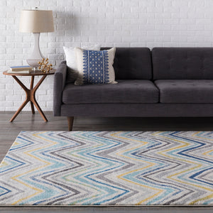 Harput HAP-1027 Modern Polypropylene Rug HAP1027-93126 Dark Blue, Light Gray, Charcoal, Teal, Bright Yellow, Beige 100% Polypropylene 9' x 12'6"
