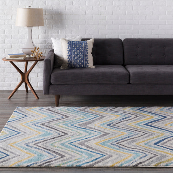 Harput HAP-1027 Modern Polypropylene Rug HAP1027-93126 Dark Blue, Light Gray, Charcoal, Teal, Bright Yellow, Beige 100% Polypropylene 9' x 12'6"