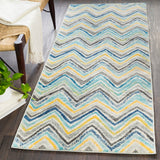 Harput HAP-1027 Modern Polypropylene Rug HAP1027-2773 Dark Blue, Light Gray, Charcoal, Teal, Bright Yellow, Beige 100% Polypropylene 2'7" x 7'3"