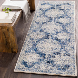 Harput HAP-1039 Traditional Polypropylene Rug HAP1039-2773 Dark Blue, Ivory, Light Gray, Charcoal 100% Polypropylene 2'7" x 7'3"