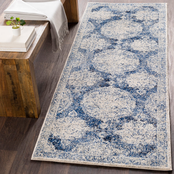 Harput HAP-1039 Traditional Polypropylene Rug HAP1039-2773 Dark Blue, Ivory, Light Gray, Charcoal 100% Polypropylene 2'7" x 7'3"