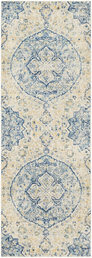 Harput HAP-1047 Traditional Polypropylene Rug HAP1047-2773 Teal, Saffron, Ivory, Light Gray, Bright Yellow 100% Polypropylene 2'7" x 7'3"