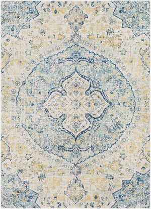 Harput HAP-1047 Traditional Polypropylene Rug HAP1047-93126 Teal, Saffron, Ivory, Light Gray, Bright Yellow 100% Polypropylene 9' x 12'6"