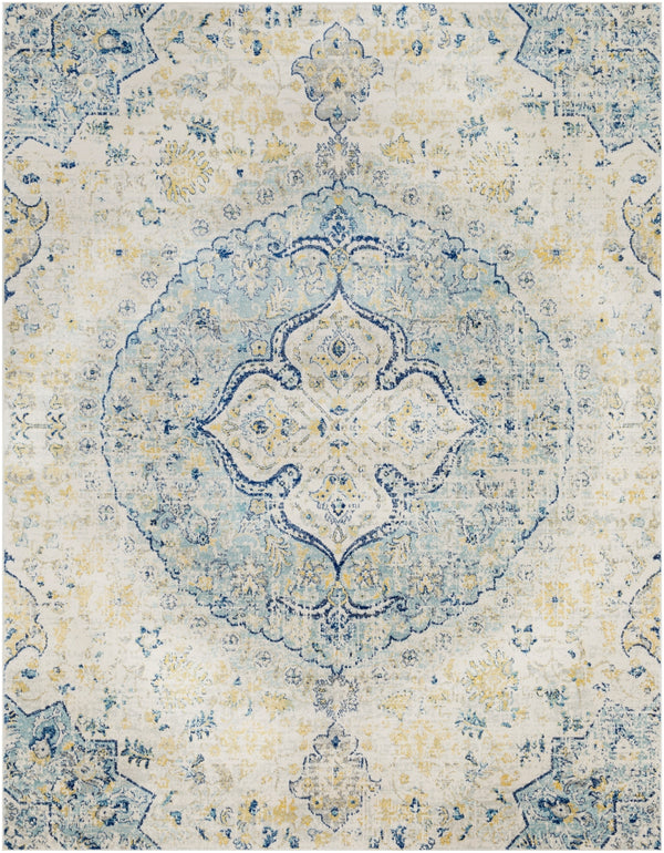 Harput HAP-1047 Traditional Polypropylene Rug HAP1047-710103 Teal, Saffron, Ivory, Light Gray, Bright Yellow 100% Polypropylene 7'10" x 10'3"