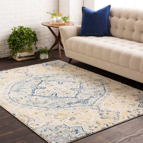 Harput HAP-1047 Traditional Polypropylene Rug HAP1047-93126 Teal, Saffron, Ivory, Light Gray, Bright Yellow 100% Polypropylene 9' x 12'6"
