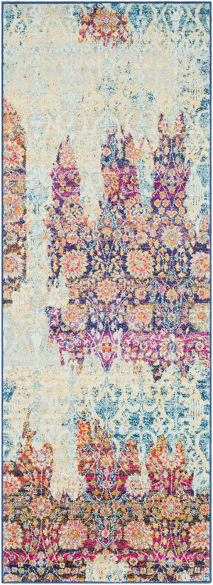 Harput HAP-1049 Traditional Polypropylene Rug HAP1049-2773 Burnt Orange, Saffron, Garnet, Dark Blue, Teal, Ivory, Light Gray, Medium Gray 100% Polypropylene 2'7" x 7'3"