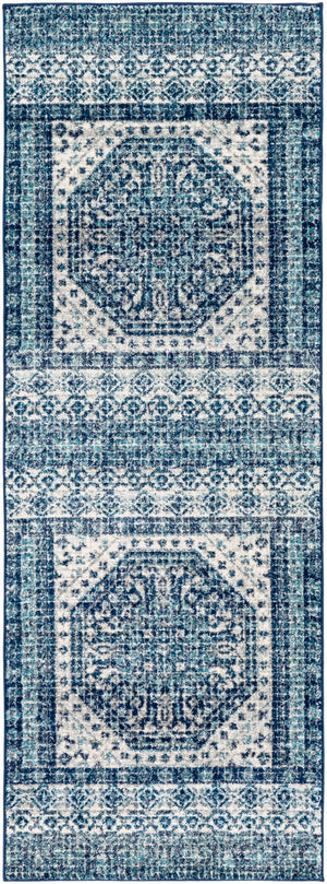Harput HAP-1081 Traditional Polypropylene Rug HAP1081-2773 Dark Blue, Teal, Light Gray, Beige 100% Polypropylene 2'7" x 7'3"