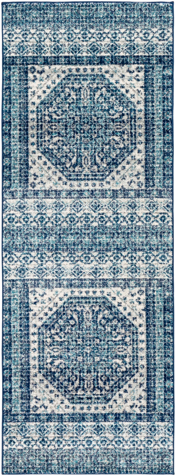 Harput HAP-1081 Traditional Polypropylene Rug HAP1081-2773 Dark Blue, Teal, Light Gray, Beige 100% Polypropylene 2'7" x 7'3"